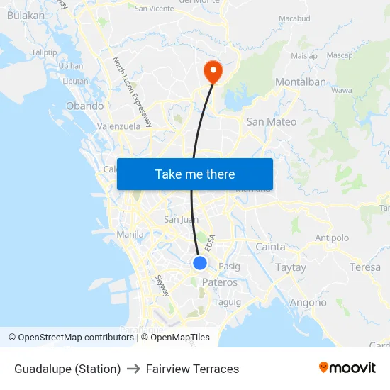 Guadalupe (Station) to Fairview Terraces map