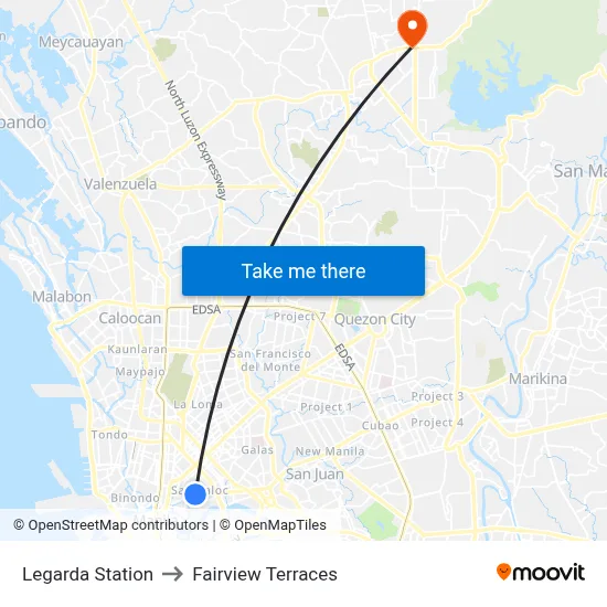 Legarda Station to Fairview Terraces map