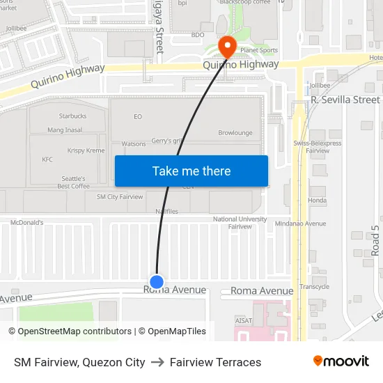 SM Fairview, Quezon City to Fairview Terraces map