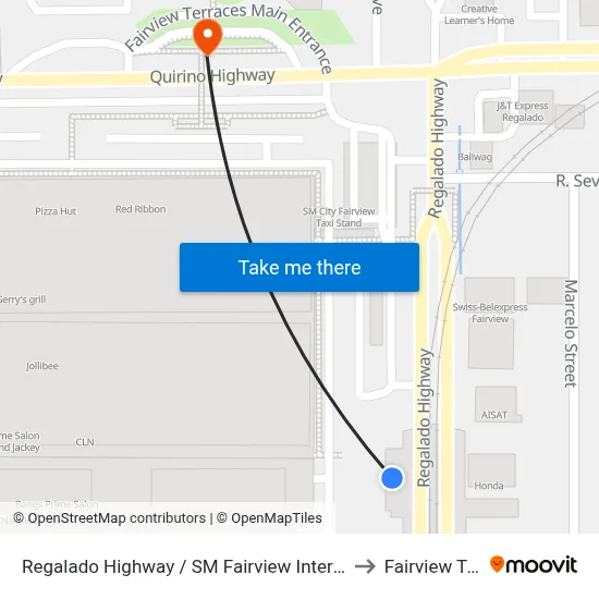 Regalado Highway / SM Fairview Intersection, Quezon City to Fairview Terraces map