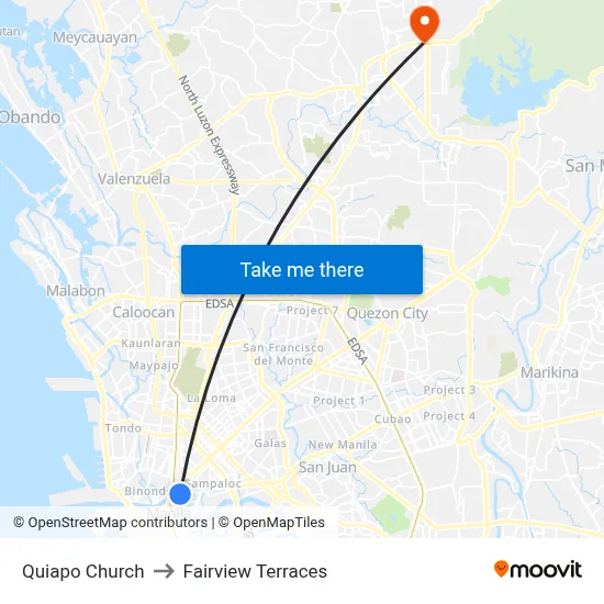 Quiapo Church to Fairview Terraces map