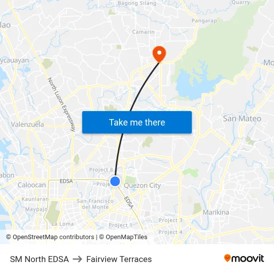 SM North EDSA to Fairview Terraces map