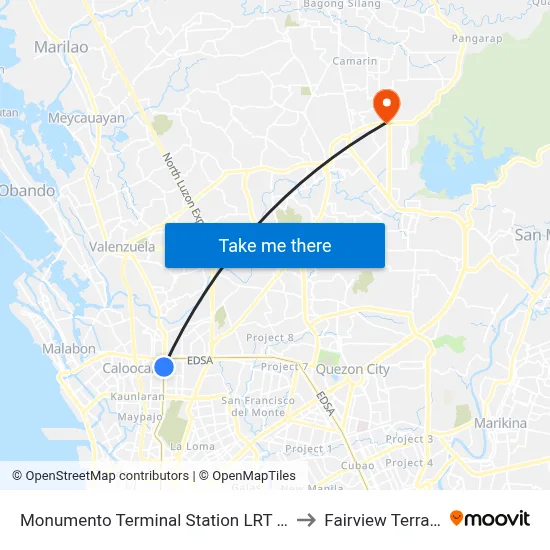 Monumento Terminal Station LRT Line 1 to Fairview Terraces map