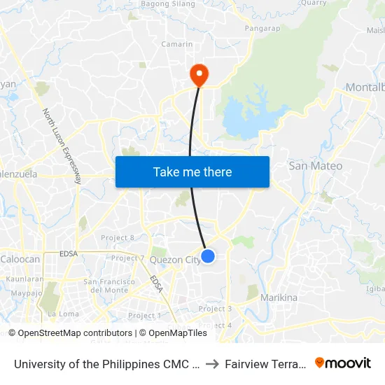 University of the Philippines CMC Field to Fairview Terraces map