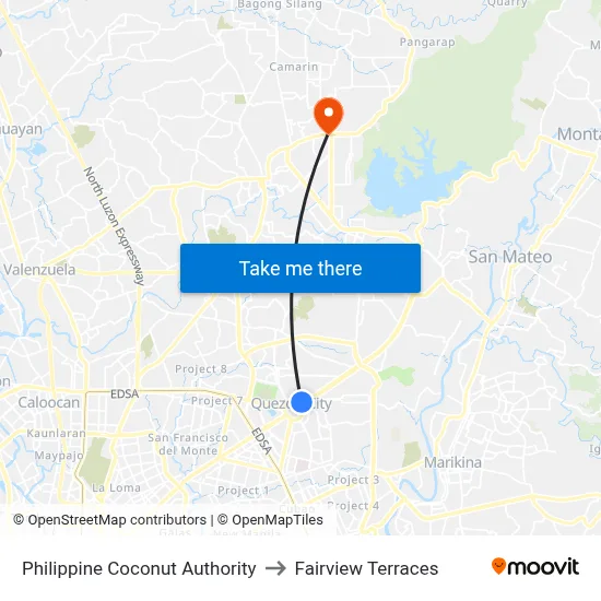 Philippine Coconut Authority to Fairview Terraces map