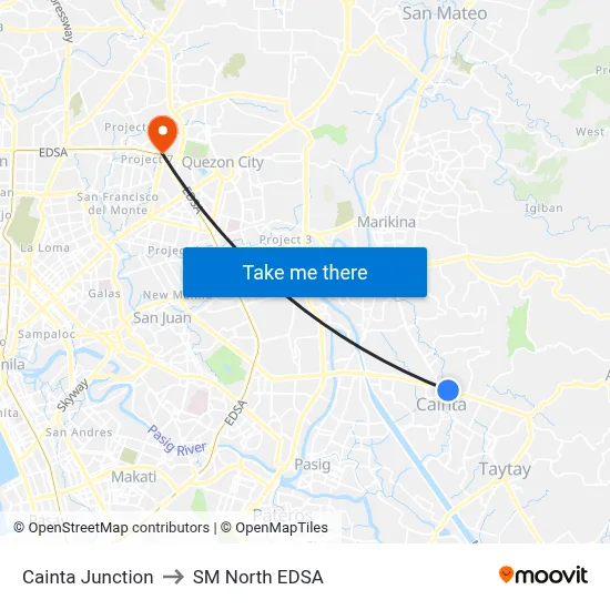 Cainta Junction to SM North EDSA map