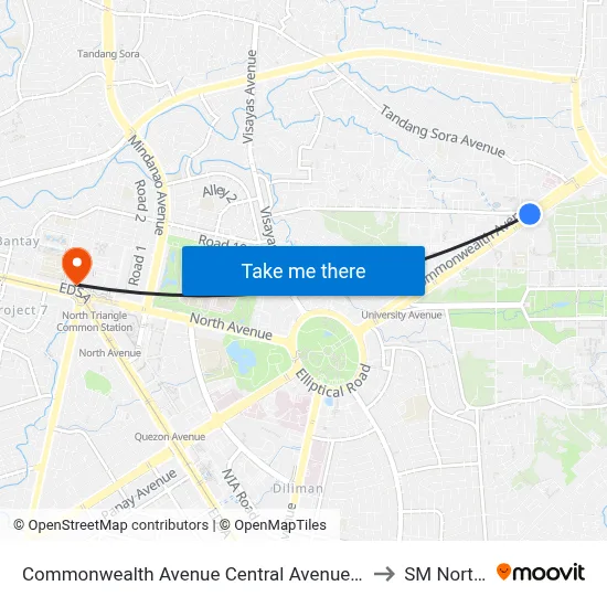 Commonwealth Avenue Central Avenue Intersection Quezon City to SM North EDSA map