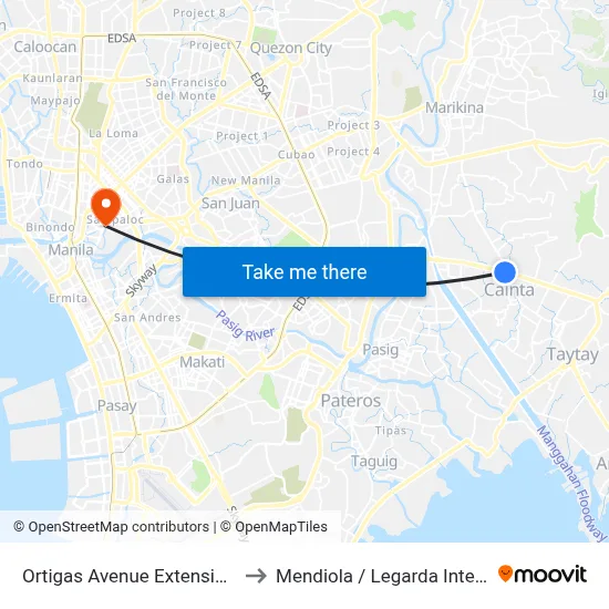 Ortigas Avenue Extension Cainta Manila to Mendiola / Legarda Intersection, Manila map