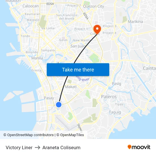 Victory Liner to Araneta Coliseum map