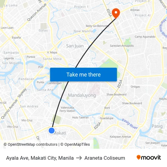 Ayala Ave, Makati City, Manila to Araneta Coliseum map