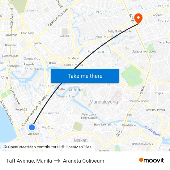 Taft Avenue, Manila to Araneta Coliseum map