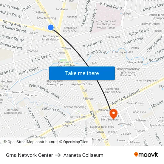 Gma Network Center to Araneta Coliseum map