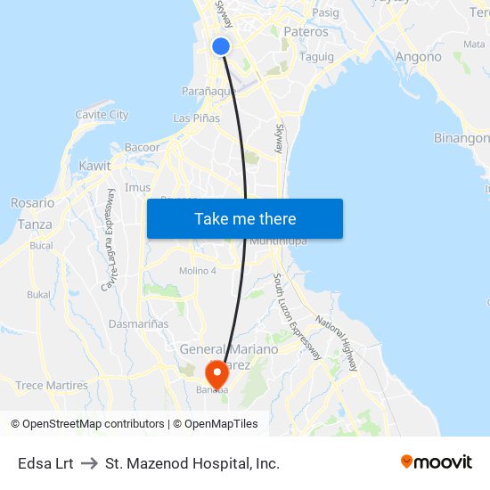Edsa Lrt to St. Mazenod Hospital, Inc. map