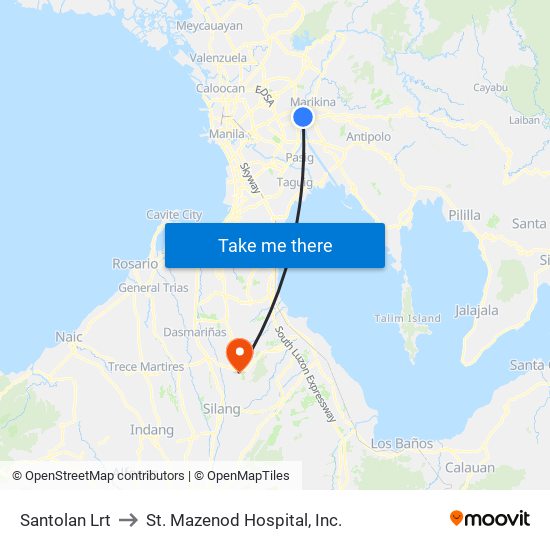 Santolan Lrt to St. Mazenod Hospital, Inc. map