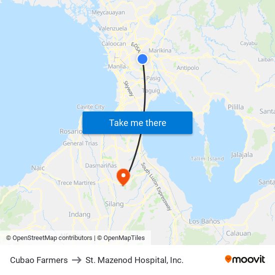 Cubao Farmers to St. Mazenod Hospital, Inc. map