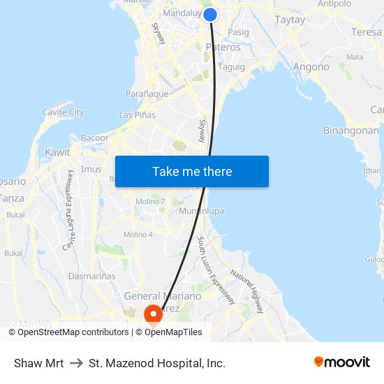 Shaw Mrt to St. Mazenod Hospital, Inc. map