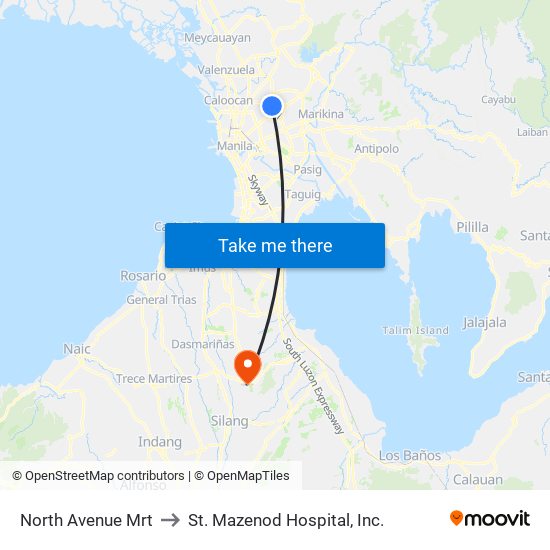North Avenue Mrt to St. Mazenod Hospital, Inc. map