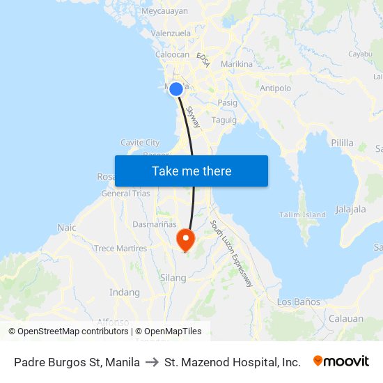 Padre Burgos St, Manila to St. Mazenod Hospital, Inc. map