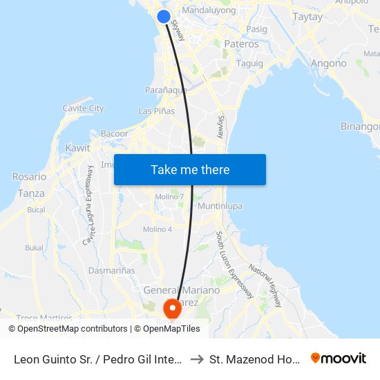 Leon Guinto Sr. / Pedro Gil Intersection, Manila to St. Mazenod Hospital, Inc. map