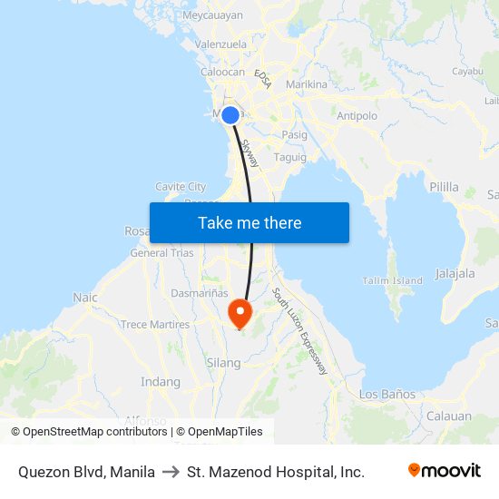 Quezon Blvd, Manila to St. Mazenod Hospital, Inc. map