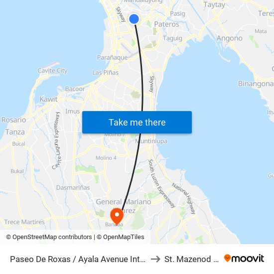 Paseo De Roxas / Ayala Avenue Intersection, Makati City, Manila to St. Mazenod Hospital, Inc. map