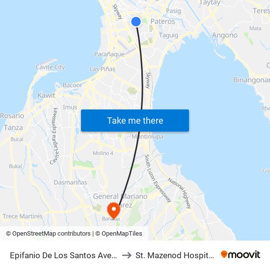 Epifanio De Los Santos Avenue, 10 to St. Mazenod Hospital, Inc. map