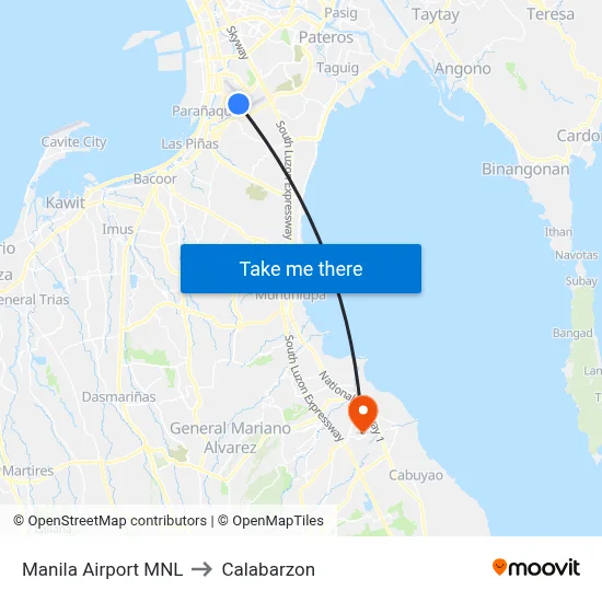 Manila Airport MNL to Calabarzon map