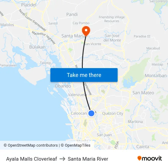 Ayala Malls Cloverleaf to Santa Maria River map