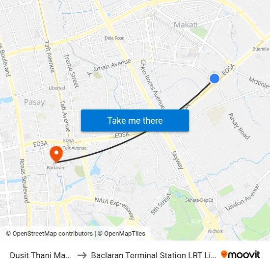 Dusit Thani Manila to Baclaran Terminal Station LRT Line 1 map