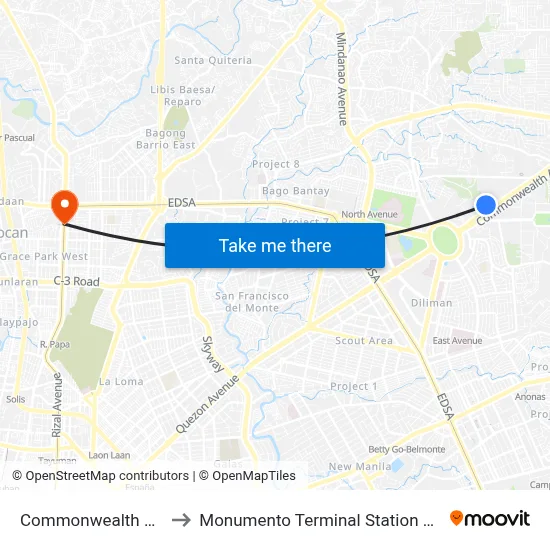Commonwealth Avenue to Monumento Terminal Station LRT Line 1 map
