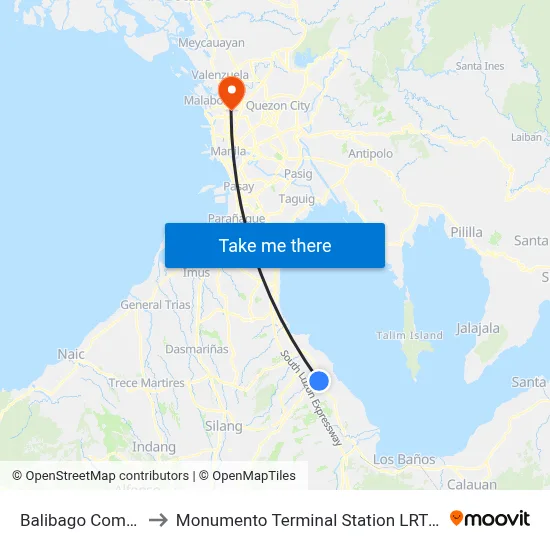 Balibago Complex to Monumento Terminal Station LRT Line 1 map