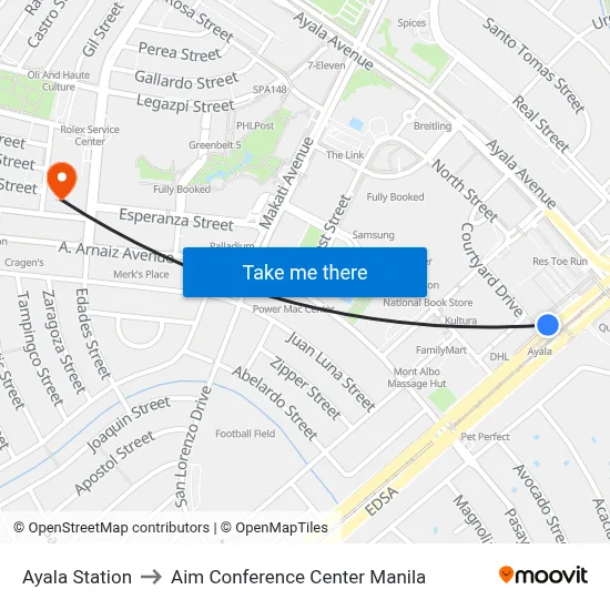 Ayala Station to Aim Conference Center Manila map
