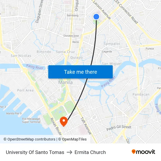 University Of Santo Tomas to Ermita Church map