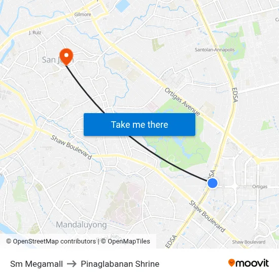 Sm Megamall to Pinaglabanan Shrine map