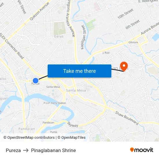 Pureza to Pinaglabanan Shrine map