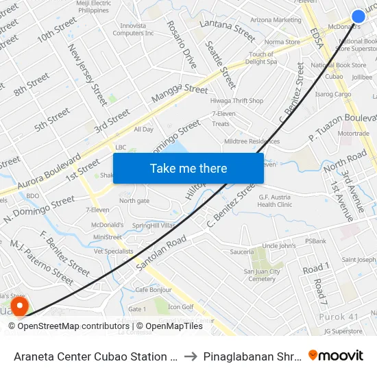 Araneta Center Cubao Station LRT to Pinaglabanan Shrine map