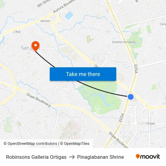 Robinsons Galleria Ortigas to Pinaglabanan Shrine map