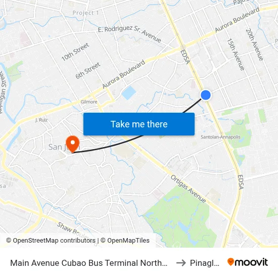 Main Avenue Cubao Bus Terminal Northbound, EDSA, Epifanio de los Santos AV, Quezon City, Manila to Pinaglabanan Shrine map
