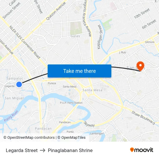 Legarda Street to Pinaglabanan Shrine map