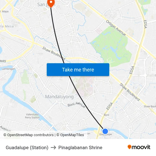 Guadalupe (Station) to Pinaglabanan Shrine map