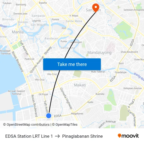 EDSA Station LRT Line 1 to Pinaglabanan Shrine map