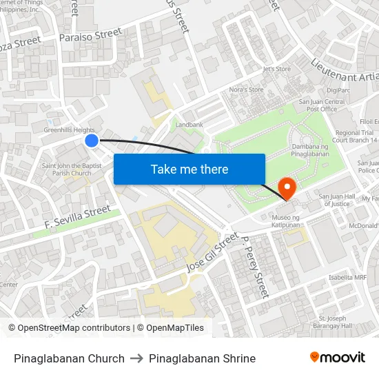 Pinaglabanan Church to Pinaglabanan Shrine map