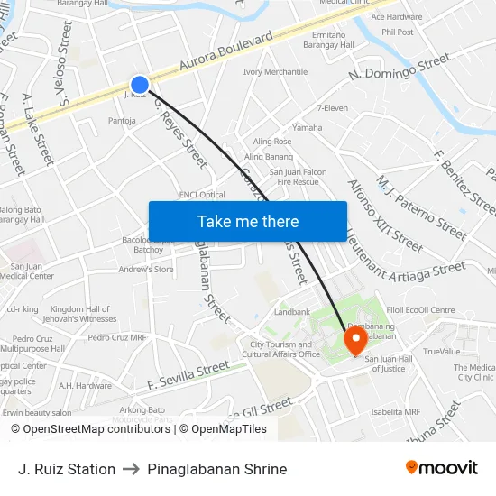 J. Ruiz Station to Pinaglabanan Shrine map