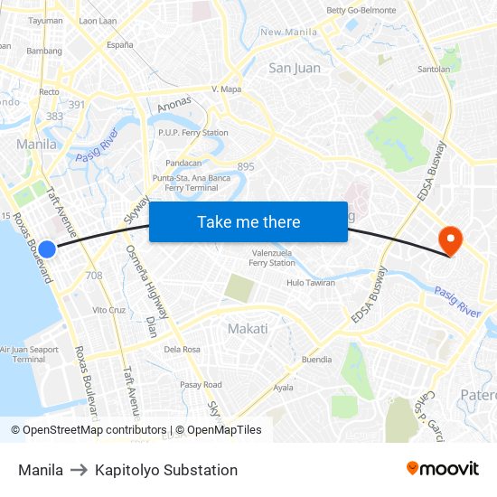 Manila to Kapitolyo Substation map
