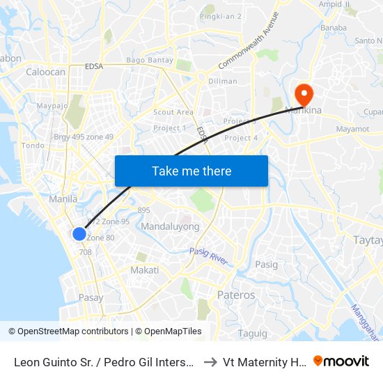 Leon Guinto Sr. / Pedro Gil Intersection, Manila to Vt Maternity Hospital map