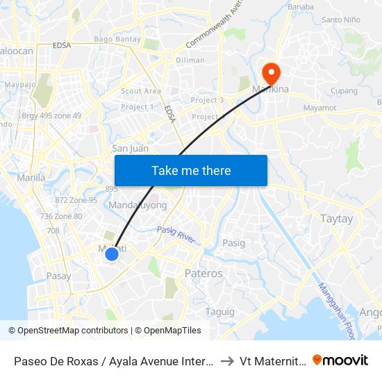 Paseo De Roxas / Ayala Avenue Intersection, Makati City, Manila to Vt Maternity Hospital map