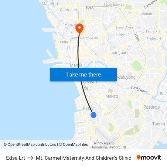 Edsa Lrt to Mt. Carmel Maternity And Children's Clinic map