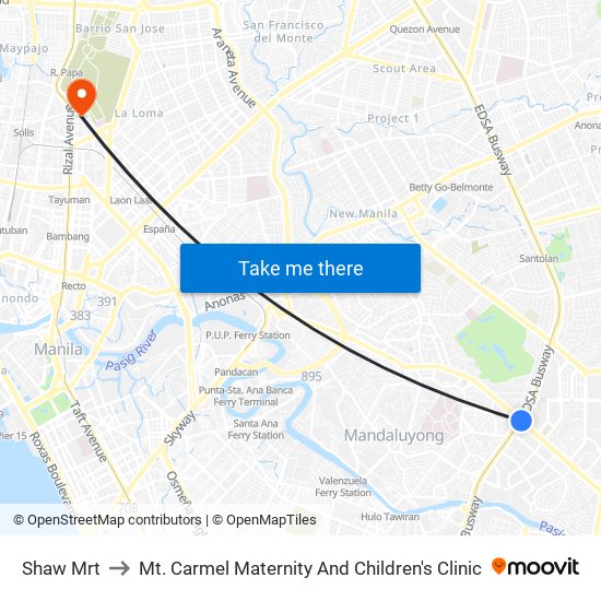 Shaw Mrt to Mt. Carmel Maternity And Children's Clinic map