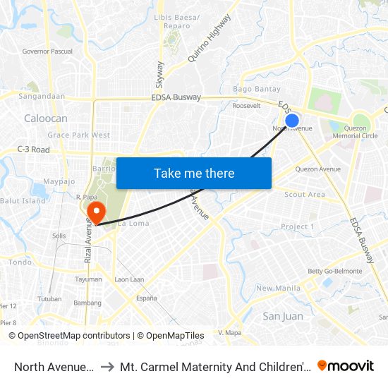 North Avenue Mrt to Mt. Carmel Maternity And Children's Clinic map