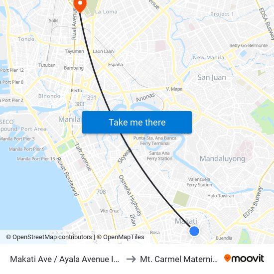 Makati Ave / Ayala Avenue Intersection, Makati City, Manila to Mt. Carmel Maternity And Children's Clinic map